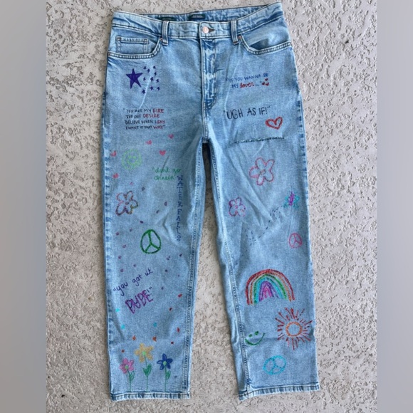 Wild Fable Jeans Size 12 Doodle 90s Relaxed Straight High Rise Y2K Rave Retro - Picture 3 of 10